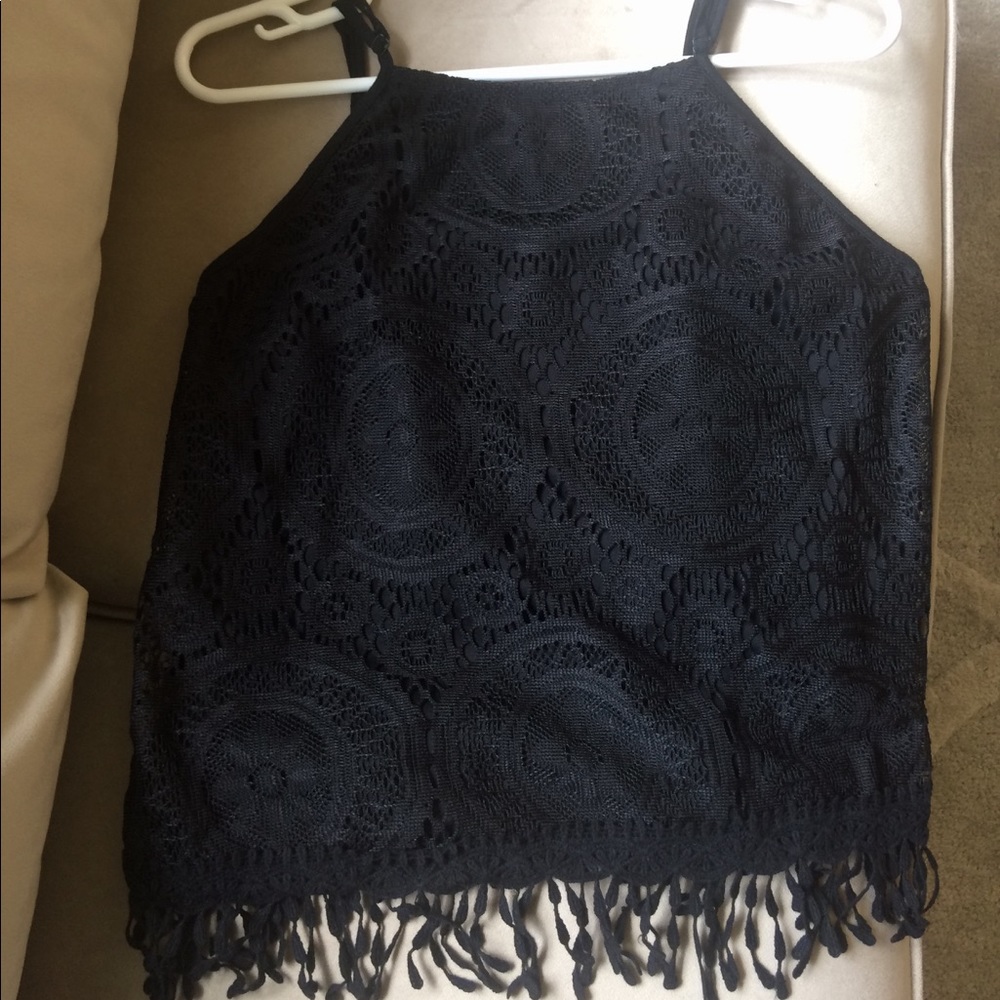 Black high neck/halter tank